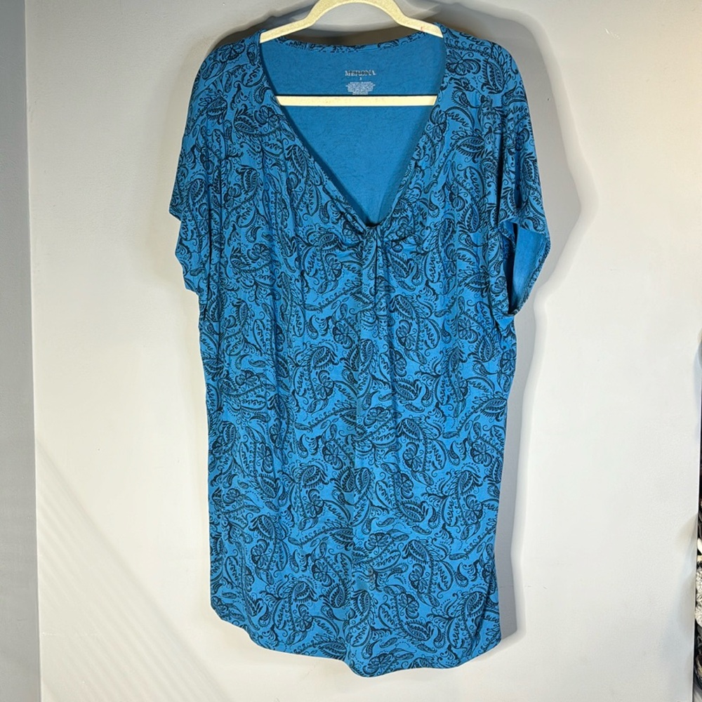 Paisley blue cap sleeve knot blouse